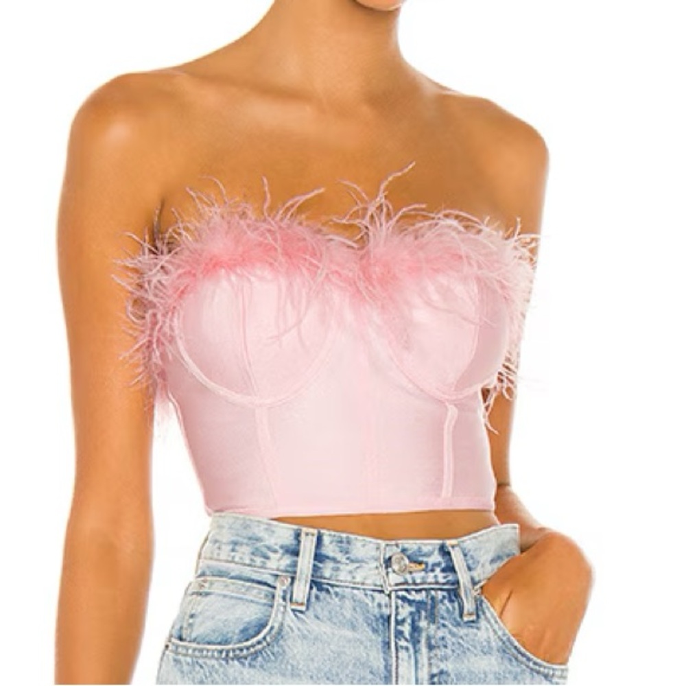 Superdown Baby Pink Feather Top XS